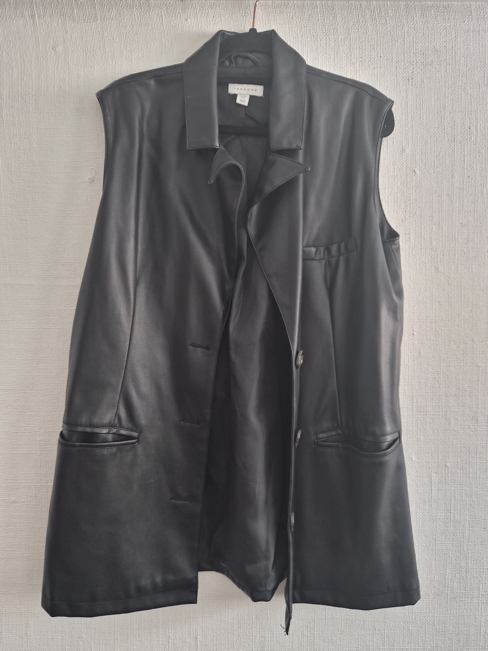 Topshop Sleeveless Black Faux Leather Vest Jacket